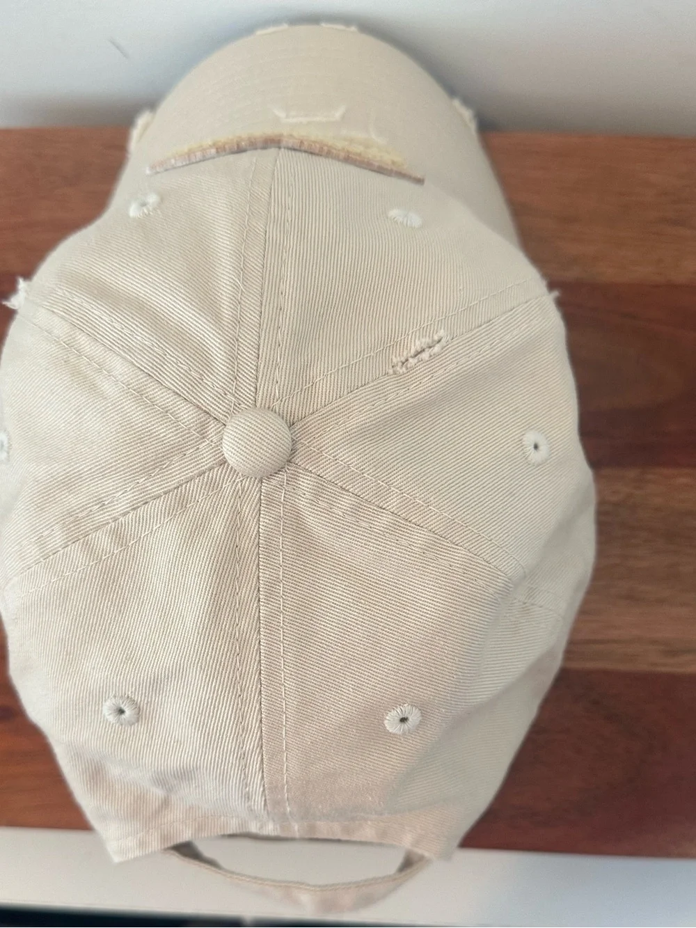 Designer Inspired Distressed Cream Baseball Cap with Textured Patch